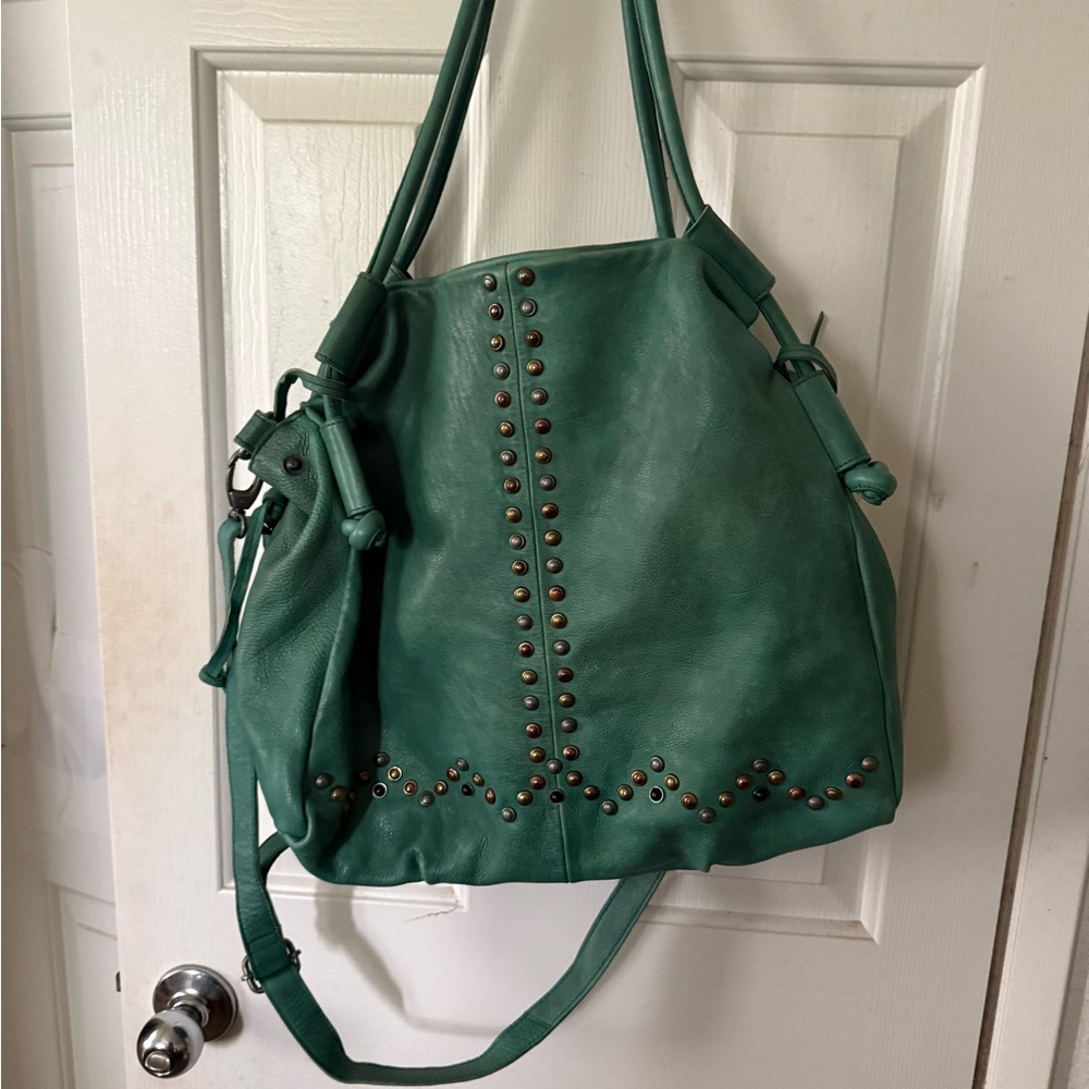 Free People Studded Teal Leather Bag - Picture 2 of 6